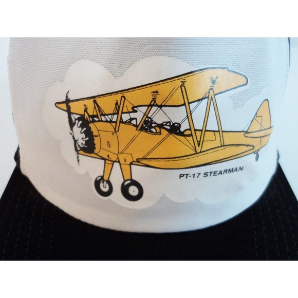 PT-17 Stearman Biplane Airplane Snap Back Trucker Hat Cap Mesh Yellow and Black - Picture 1 of 11